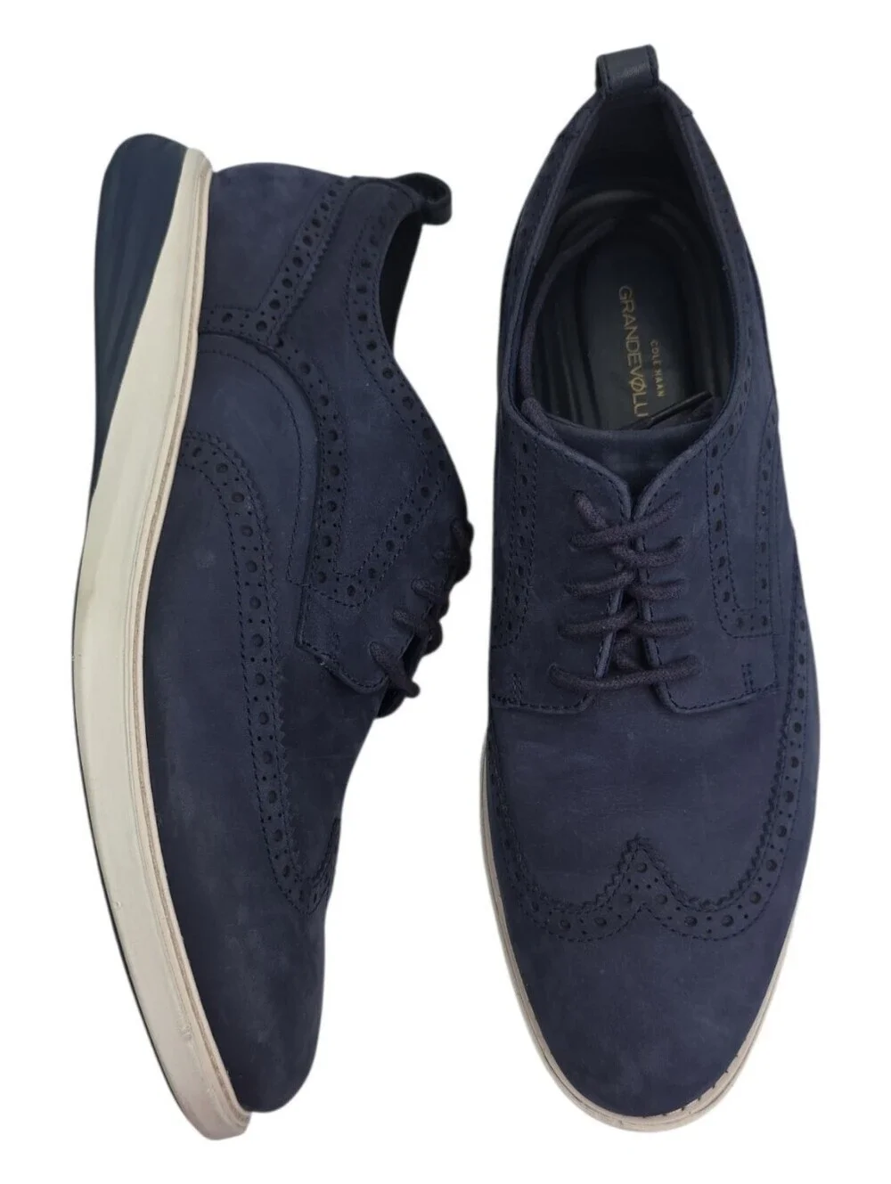 Cole Haan GrandevOlution Wingtip Navy Suede Oxford Shoes Size 10.5M